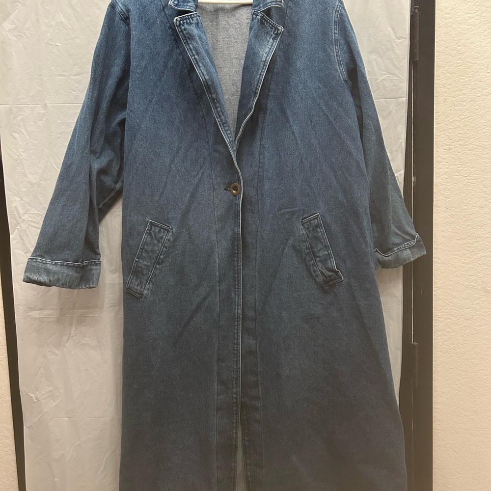 Bedford Fair Lifestyles Women's Long Blue Denim Jean Jacket 3X Pre-Owned